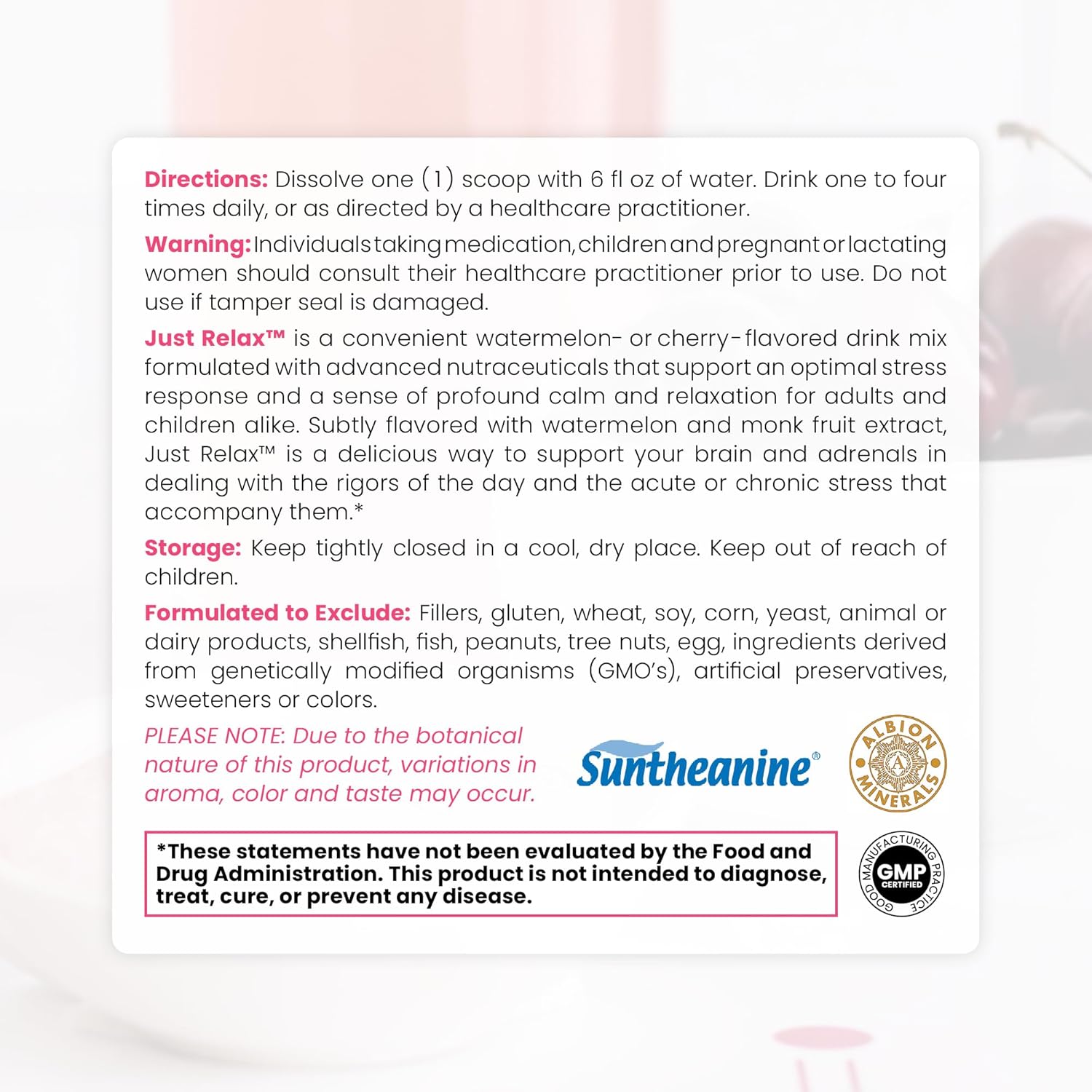 Relaxed Mood & Blood Pressure Support Supplement - Cherry Flavor | 60 Servings | Myo-inositol, Di-Magnesium Malate, GABA, Taurine, & L-Theanine