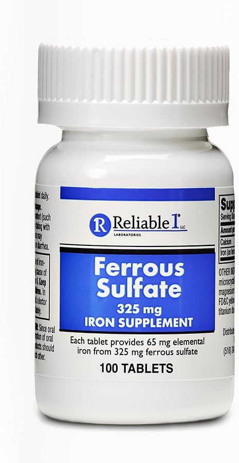 Reliable-1 Labs Ferrous Sulfate 325mg Iron Supplement for Anemia - 100 Tablets - Men and Women Iron Pills - Iron Deficiency Support
