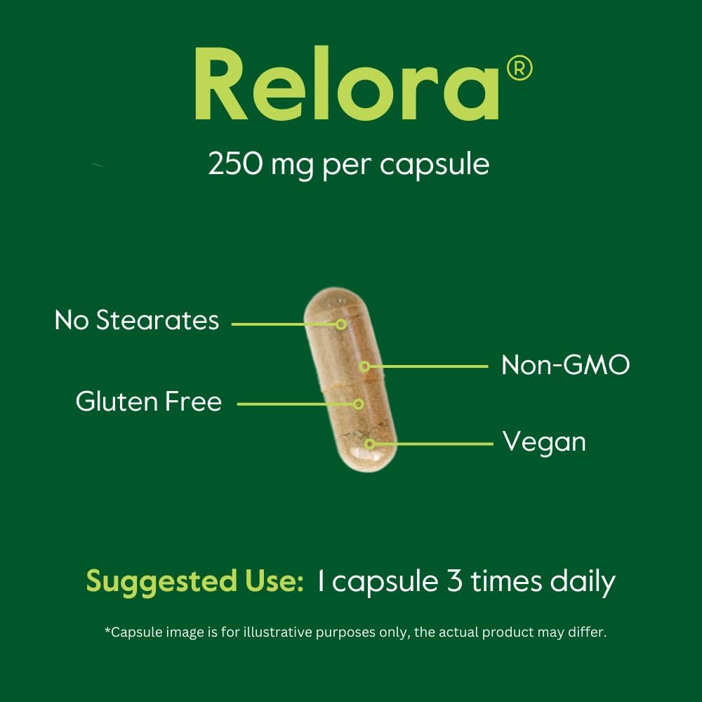Relora 250mg Capsules - 240 Vegetarian Capsules (120 x 2) - Pure Formula without Fillers, Stearates, or Flow Agents
