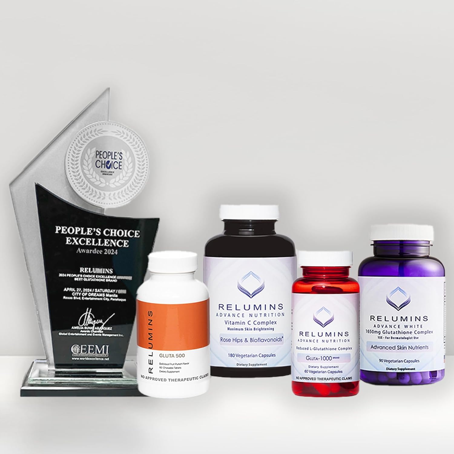 Relumins Advance Nutrition Gluta 1000 and Vitamin C - MAX Skin Lightening Complex - 30 Glutathione + 60 Vitamin C Capsules