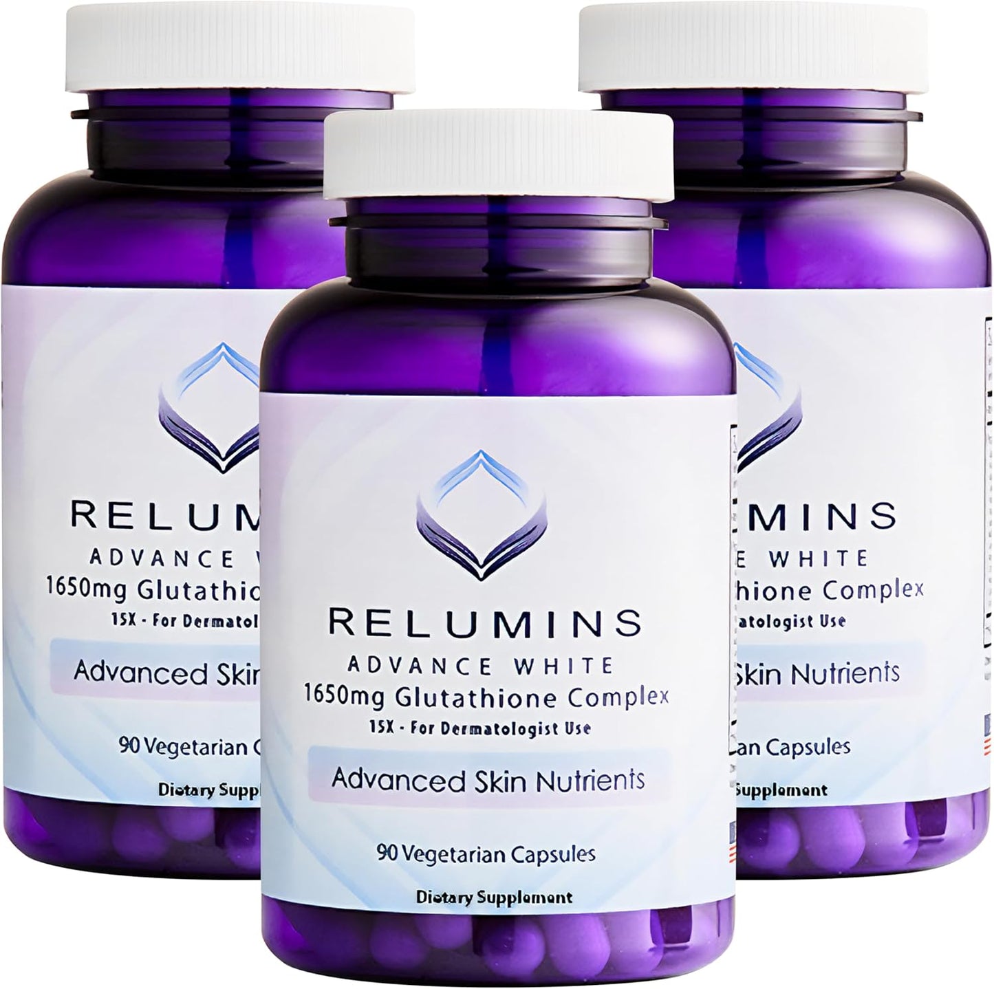 Relumins Glutathione Supplement - 1650mg Complex with Alpha Lipoic Acid, Rose HIPS, Vitamin E - 270 Veggie Capsules