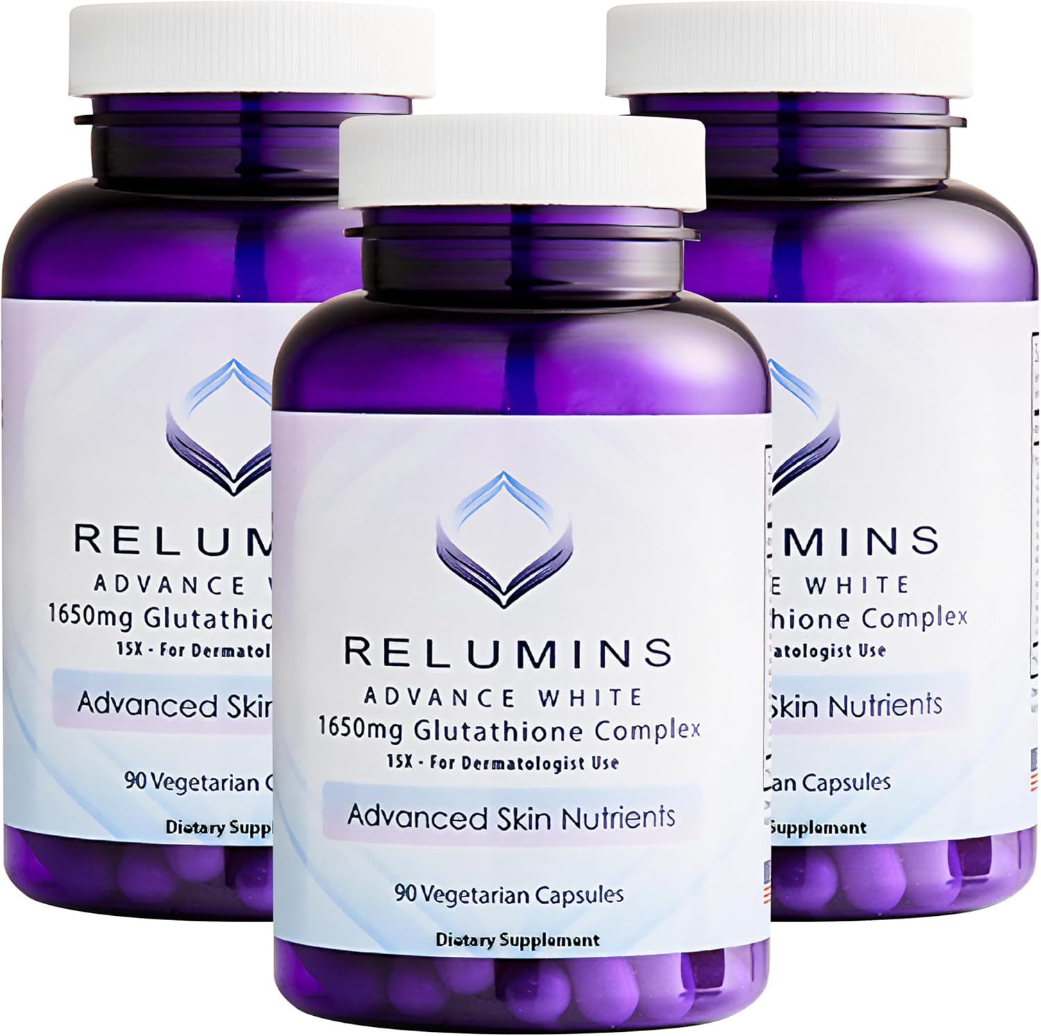 Relumins Glutathione Supplement - 1650mg Complex with Alpha Lipoic Acid, Rose HIPS, Vitamin E - 270 Veggie Capsules