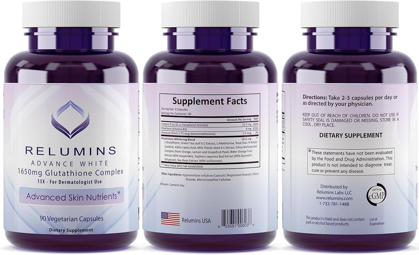 Relumins Glutathione Supplement 1650mg Complex with Alpha Lipoic Acid, Rose HIPS, Vitamin E - 450 Veggie Capsules
