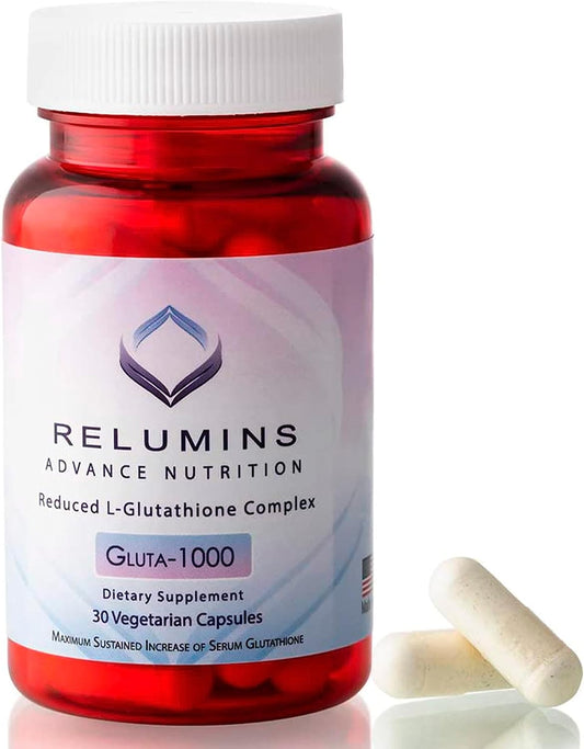 Relumins L Glutathione Complex Supplement - 1000mg Reduced Glutathione with Alpha Lipoic Acid & Rose HIPS - 30 Veggie Capsules - Brighten Skin