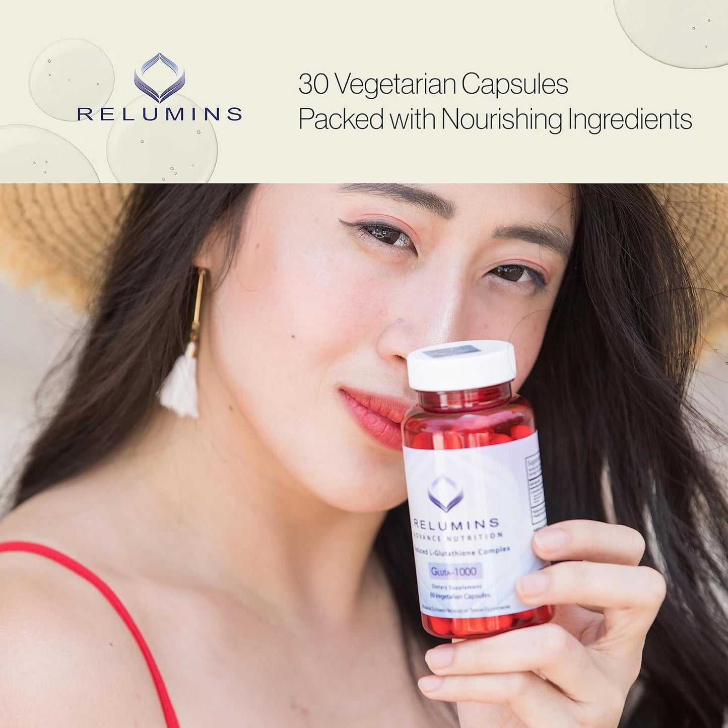 Relumins L Glutathione Complex Supplement - 1000mg Reduced Glutathione with Alpha Lipoic Acid & Rose HIPS - 30 Veggie Capsules - Brighten Skin