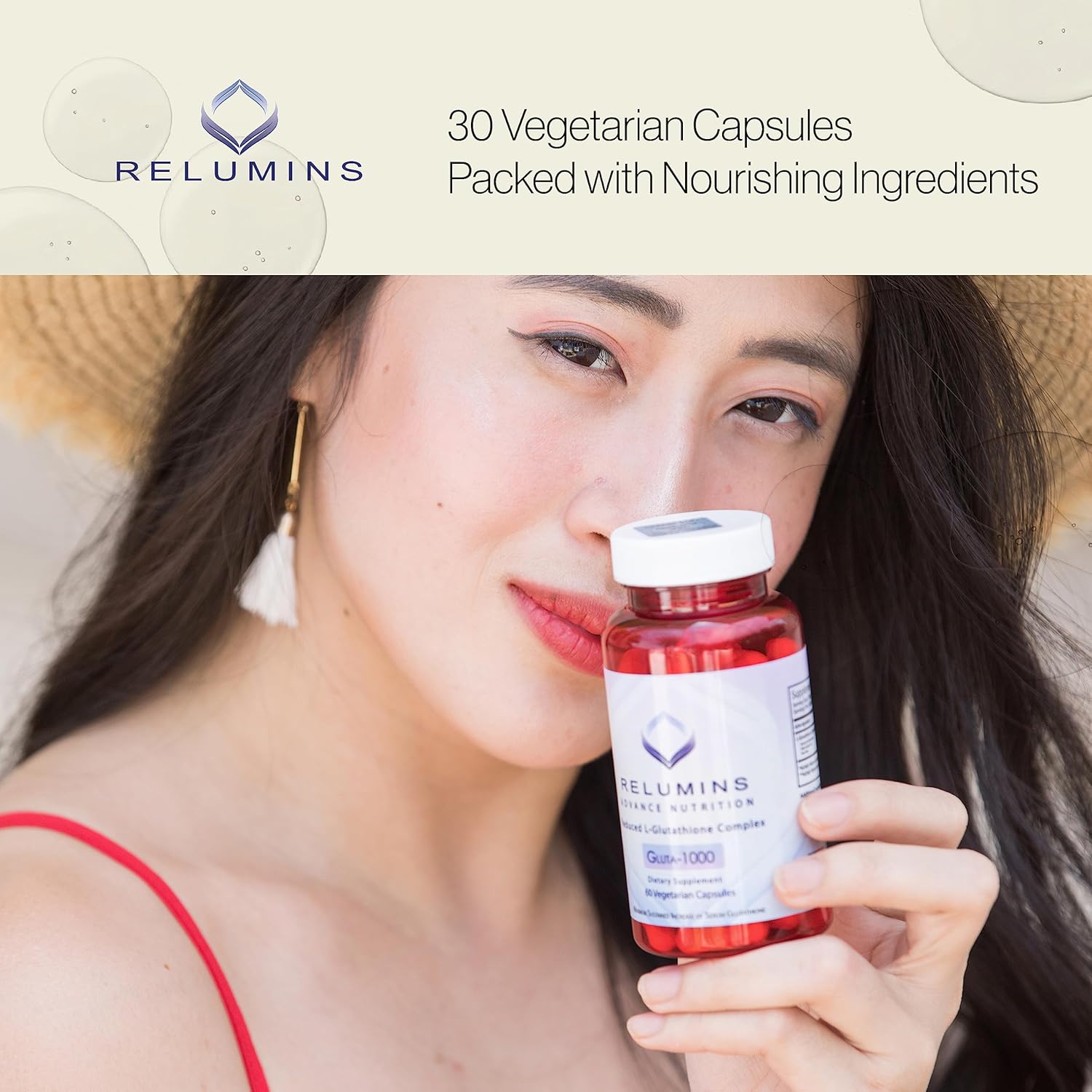 Relumins L Glutathione Complex Supplement - 1000mg Reduced Glutathione with Alpha Lipoic Acid & Rose HIPS - 30 Veggie Capsules - Brighten Skin