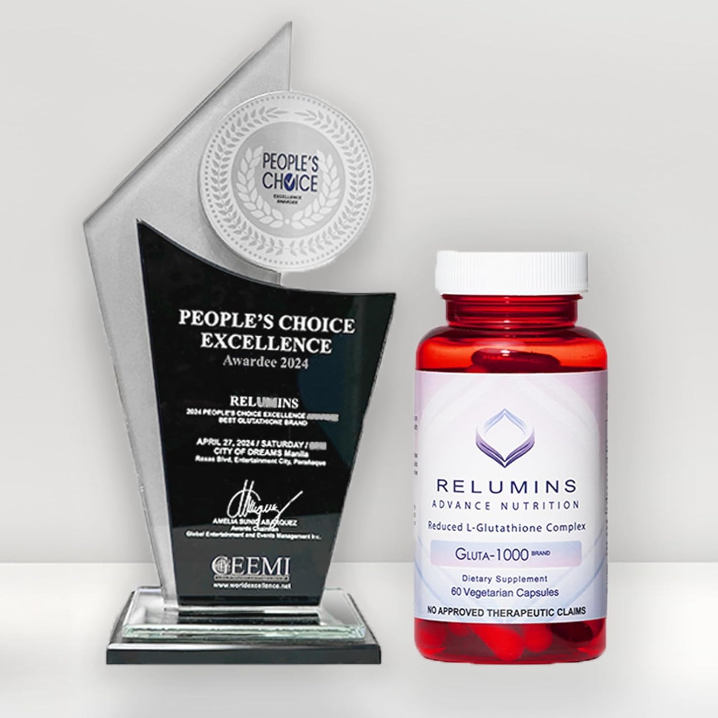 Relumins L Glutathione Complex Supplement - 1000mg Reduced Glutathione with Alpha Lipoic Acid & Rose HIPS - 30 Veggie Capsules - Brighten Skin