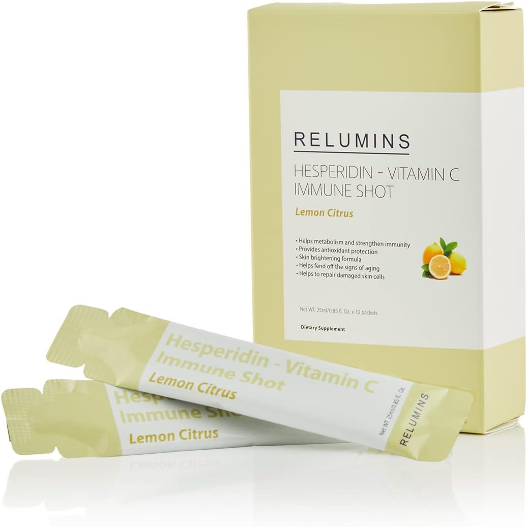 Relumins Vitamin C Shots with Hesperidin Lemon Citrus Bioflavonoids - 10 Packets for Immune Boost & Antioxidant Protection - 25ml Each