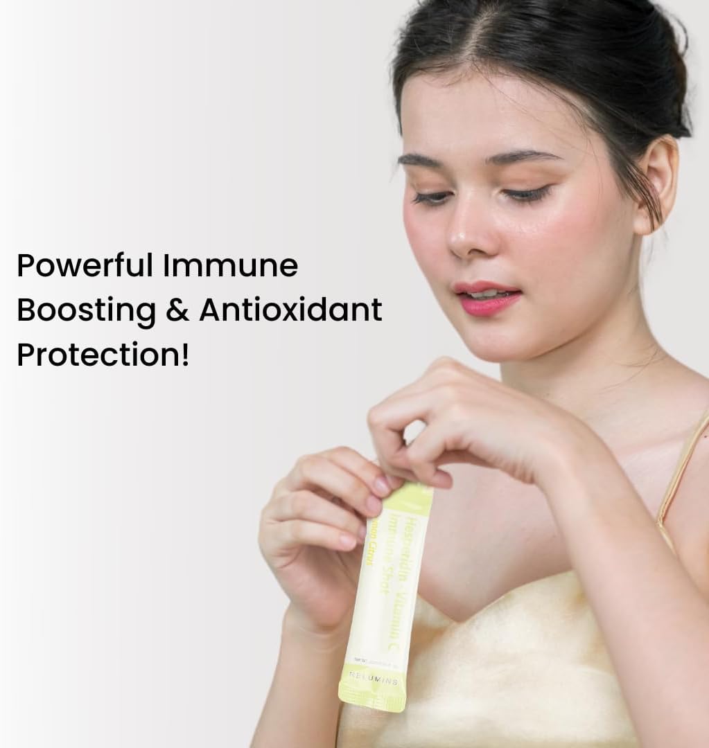 Relumins Vitamin C Shots with Hesperidin Lemon Citrus Bioflavonoids - 10 Packets for Immune Boost & Antioxidant Protection - 25ml Each