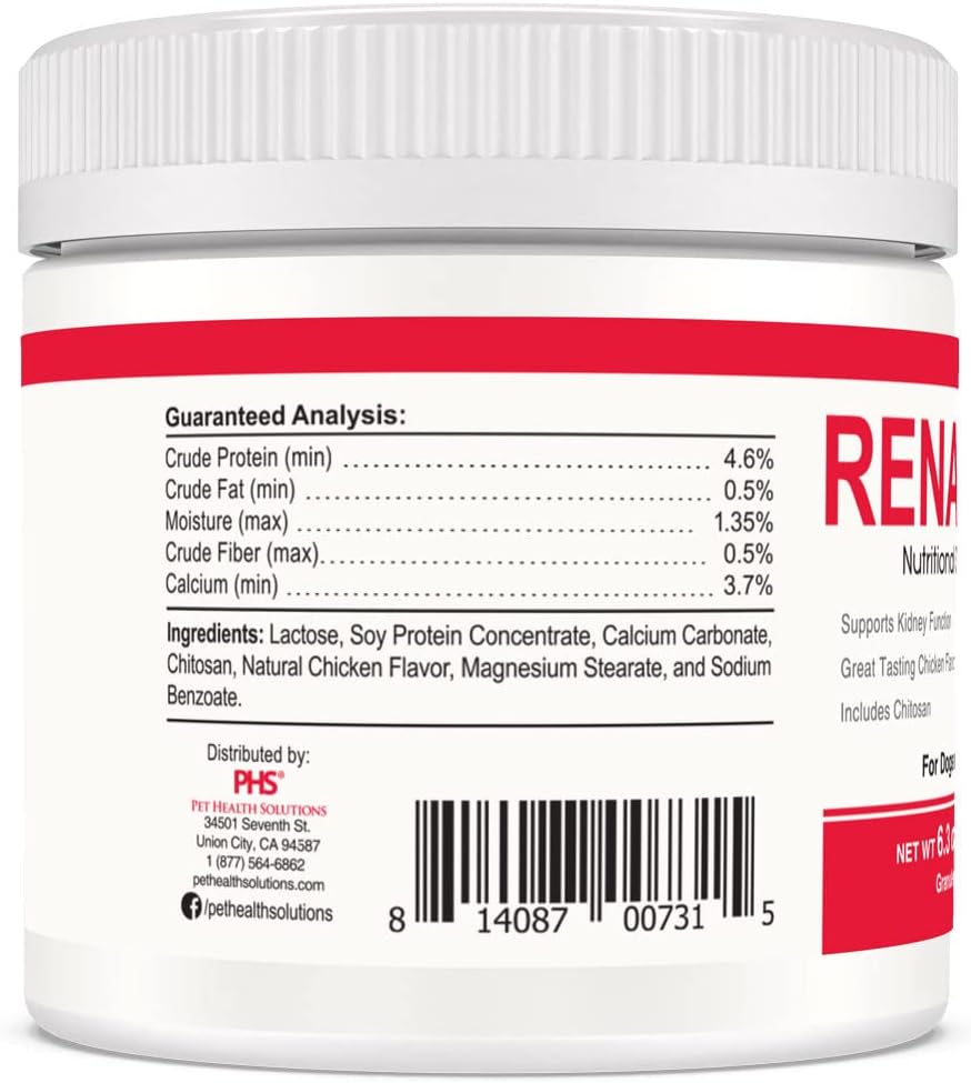 Renakitin Kidney Support Supplements for Dogs and Cats - Chicken Flavored Formula with Chitosan & Calcium Carbonate, Promotes Healthy Kidney Function, 6.3 oz
