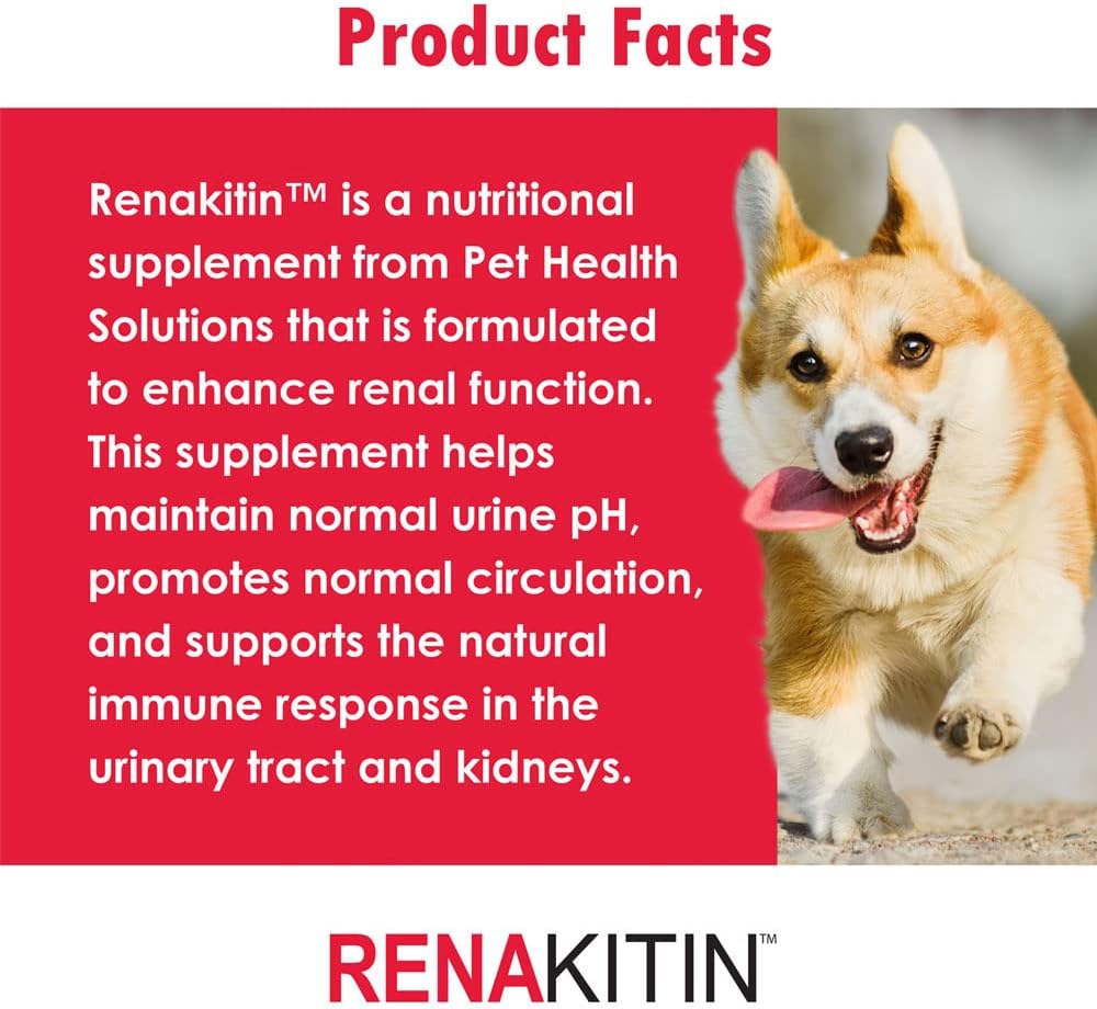 Renakitin Kidney Support Supplements for Dogs and Cats - Chicken Flavored Formula with Chitosan & Calcium Carbonate, Promotes Healthy Kidney Function, 6.3 oz
