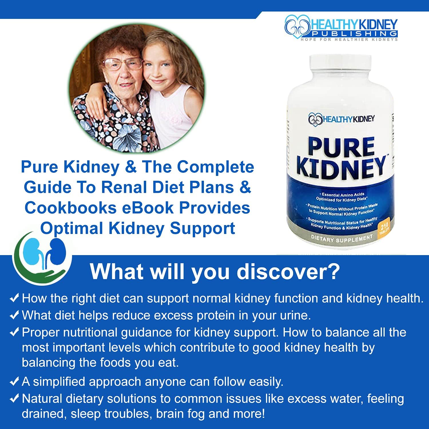 Renal Diet Cookbook and Kidney Health Supplement for Rejuvenation - 210 Pills Included