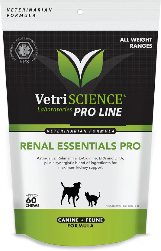 Renal Essentials Pro - Kidney Supplement for Dogs & Cats - Supports Feline & Canine Renal Health - 60 Chews