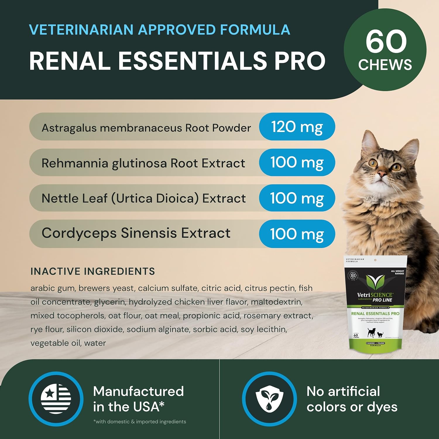 Renal Essentials Pro - Kidney Supplement for Dogs & Cats - Supports Feline & Canine Renal Health - 60 Chews