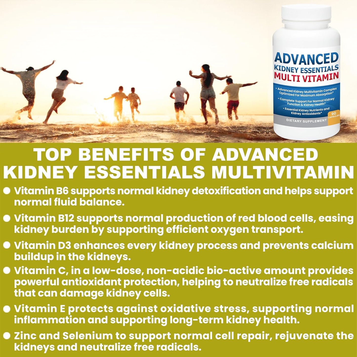 Renal Health Multivitamin - Kidney Support Supplement with Essential Renal Vitamins for Complete Kidney Health - 90 Capsules