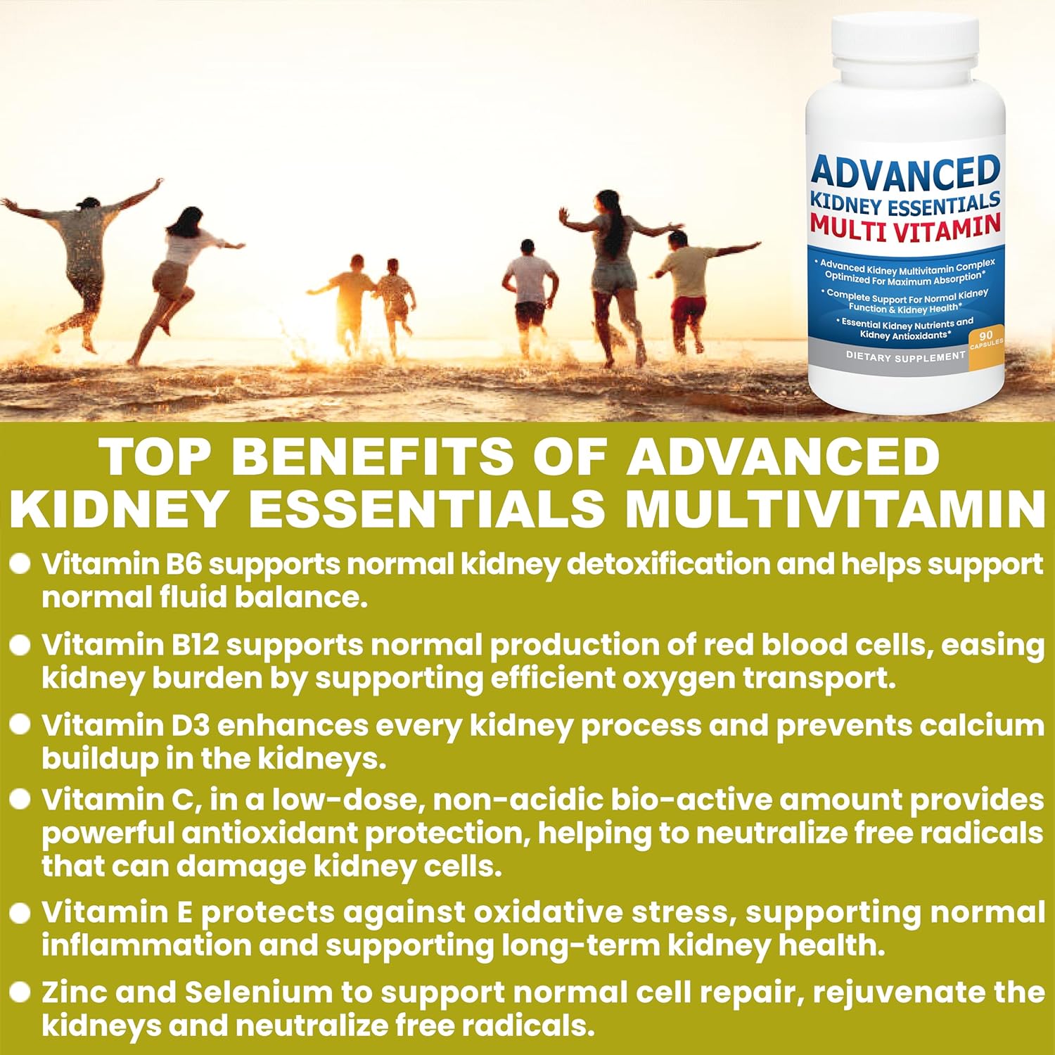 Renal Health Multivitamin - Kidney Support Supplement with Essential Renal Vitamins for Complete Kidney Health - 90 Capsules