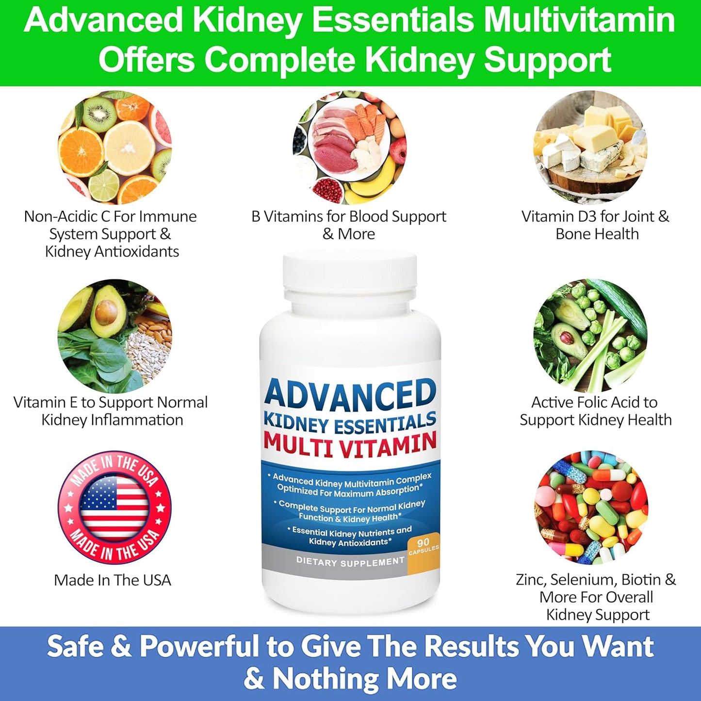 Renal Health Multivitamin - Kidney Support Supplement with Essential Renal Vitamins for Complete Kidney Health - 90 Capsules
