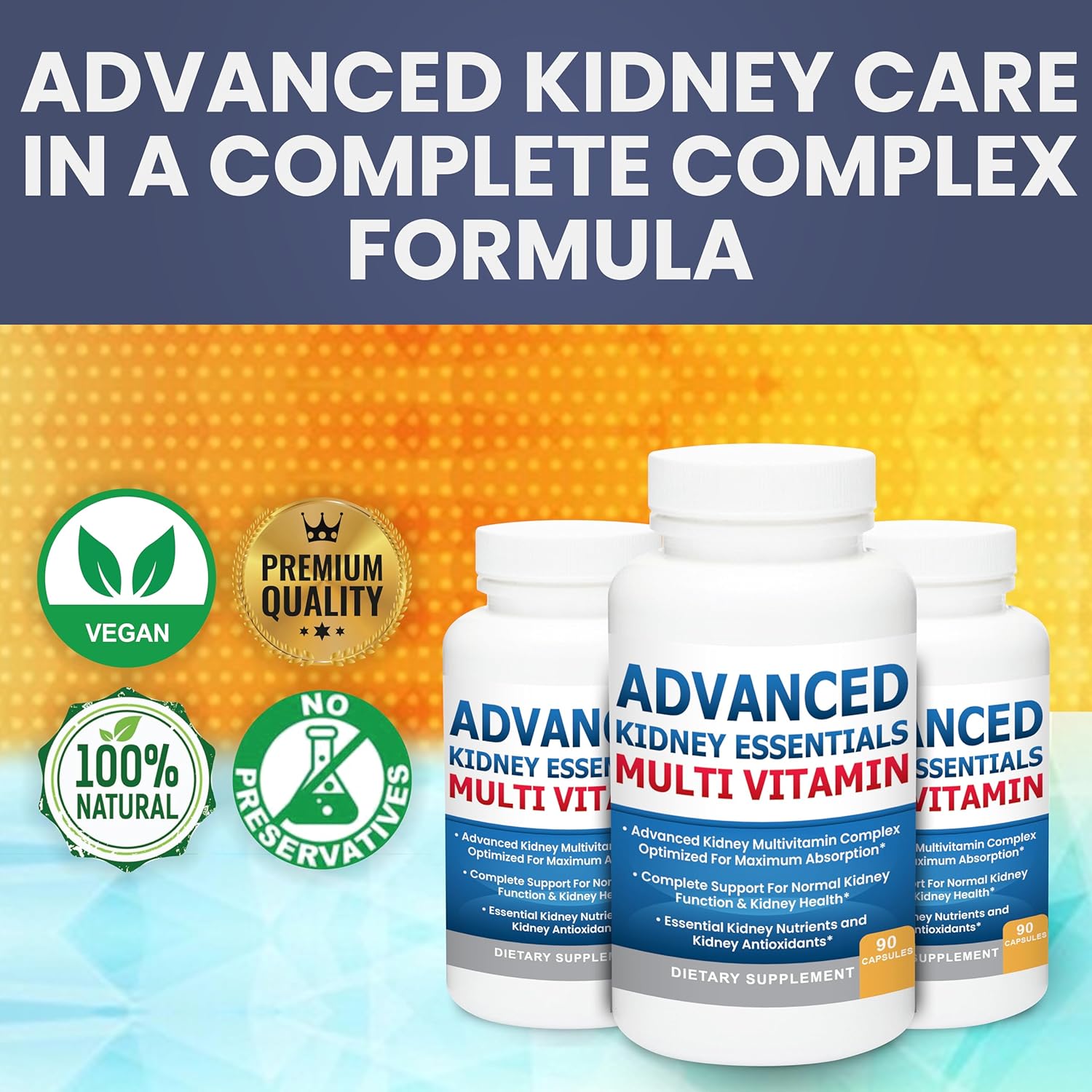 Renal Health Multivitamin - Kidney Support Supplement with Essential Renal Vitamins for Complete Kidney Health - 90 Capsules