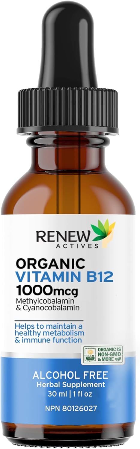 Renew Actives Premium Vegan B12 Liquid Extract Supplement for Healthy Skin, Nails, Hair, & Immune Functions - Fast-Absorbing 30ml Bottle