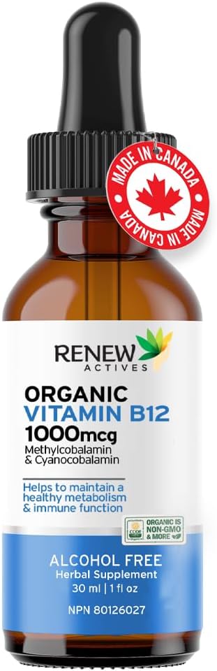 Renew Actives Premium Vegan B12 Liquid Extract Supplement for Healthy Skin, Nails, Hair, & Immune Functions - Fast-Absorbing 30ml Bottle