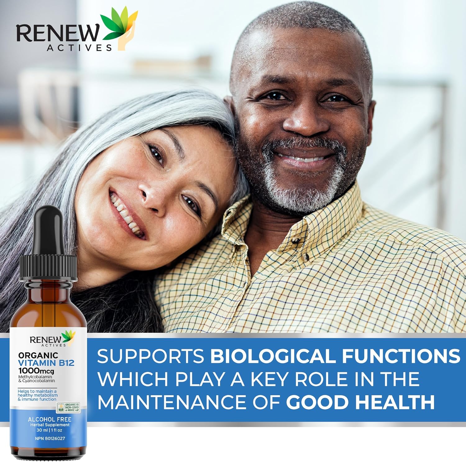 Renew Actives Premium Vegan B12 Liquid Extract Supplement for Healthy Skin, Nails, Hair, & Immune Functions - Fast-Absorbing 30ml Bottle