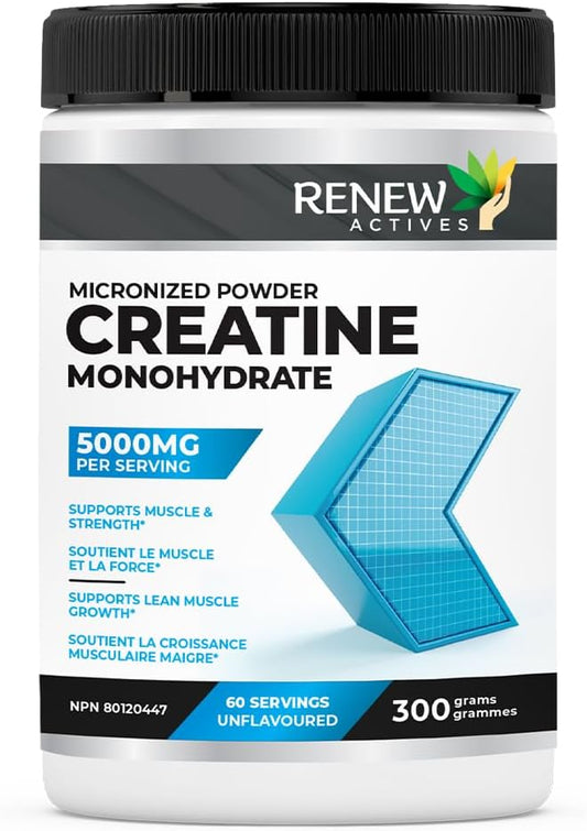 Renew Actives Pure Micronized Creatine Monohydrate Powder - 5000mg Per Serving, Unflavored Muscle Growth Supplement - 60 Servings
