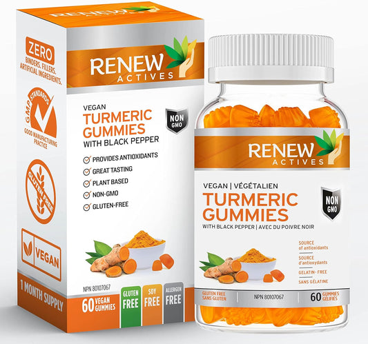 Renew Actives Turmeric Gummies with Black Pepper for Immune Support - Antioxidant-Rich Wellness Formula - 60 Gummies