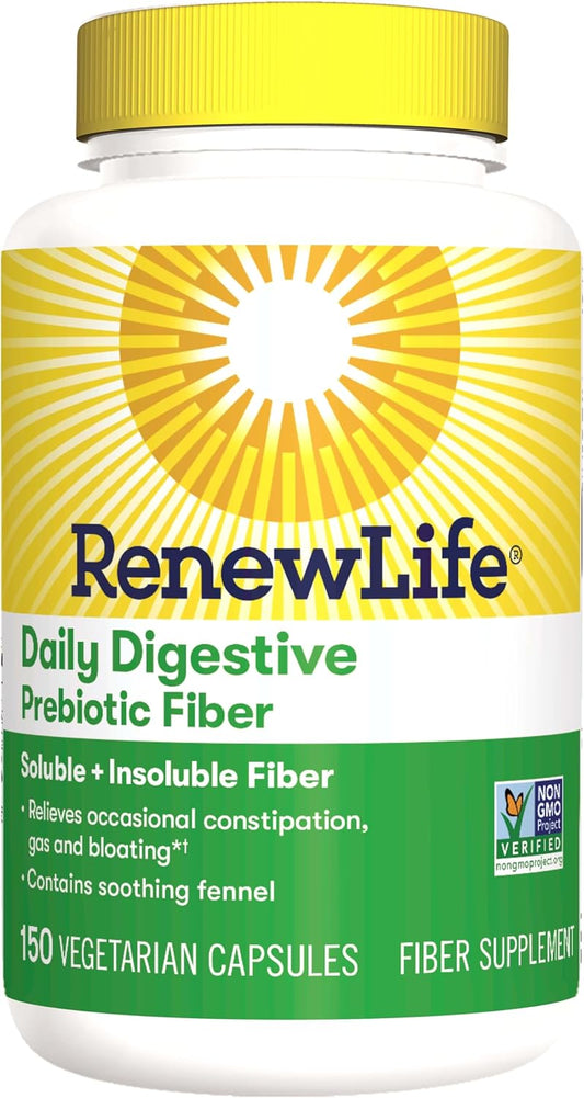 Renew Life Adult Daily Prebiotic Fiber Supplement, 150 Vegetarian Capsules - Digestive Support