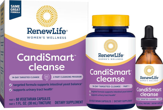 Renew Life CandiSmart 15-Day Yeast Cleanse Program - 2-Part Kit - Gluten & Dairy Free - 60 Vegetarian Capsules + 1 Fl. Oz. Tincture