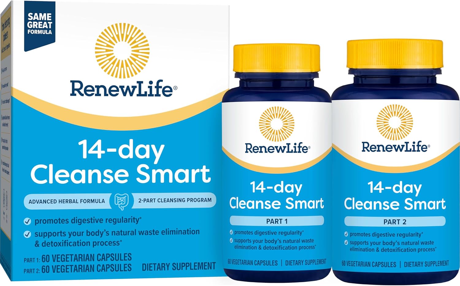 Renew Life Cleanse Smart Advanced Total Body Program - 2-Part Detox Cleanse for Digestive Regularity - Herbal Blend with Magnesium - Soy & Gluten-Free - 120 Count