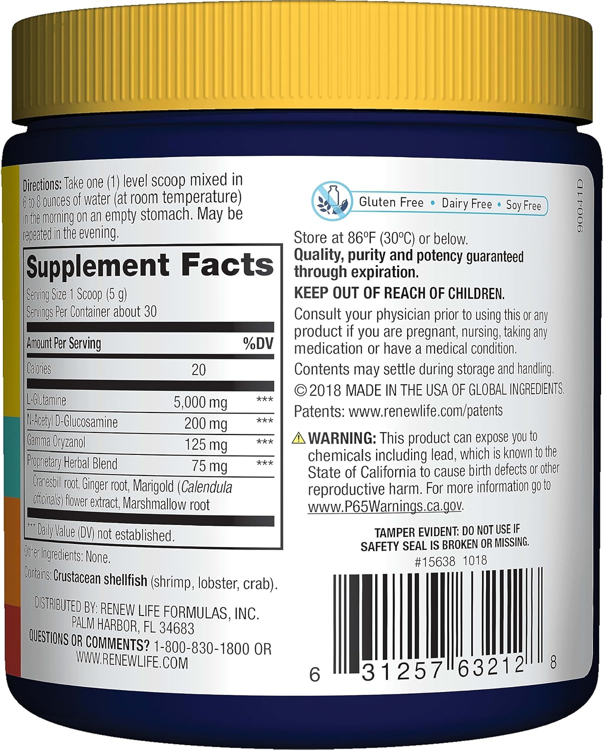 Renew Life IntestiNew Powder Supplement for Digestive Health Support, 5.7 oz, L-Glutamine, Dairy, Soy, Gluten-Free