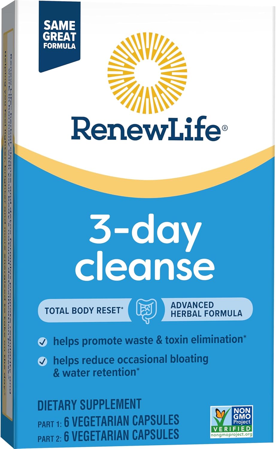 Renew Life Total Body Reset 3-Day Cleanse Capsules - Digestive Wellness, Regularity, Herbal Blend with Magnesium, Cranberry - 12 Count