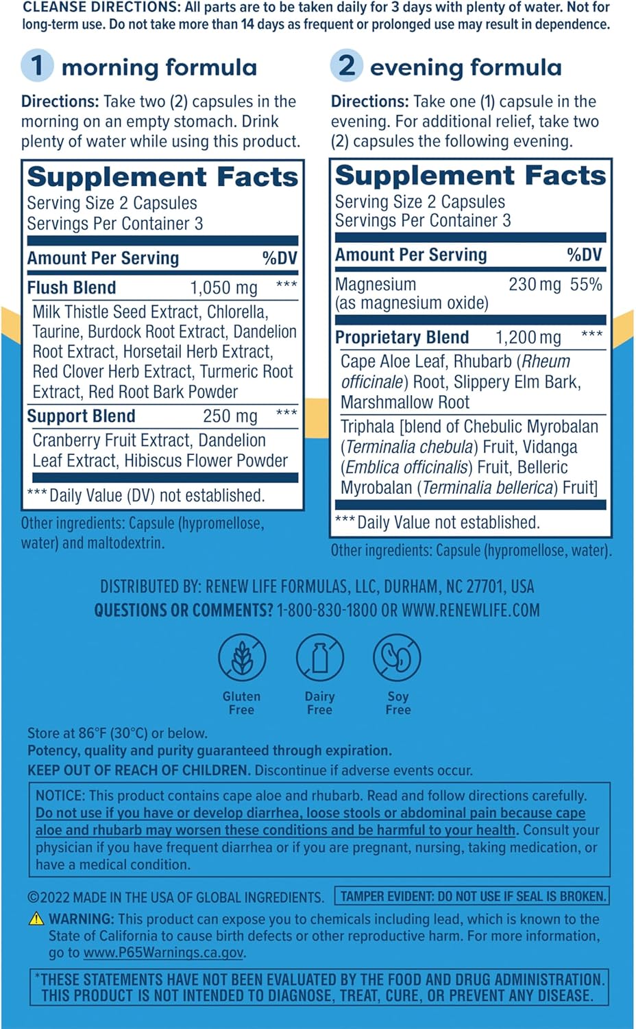 Renew Life Total Body Reset 3-Day Cleanse Capsules - Digestive Wellness, Regularity, Herbal Blend with Magnesium, Cranberry - 12 Count