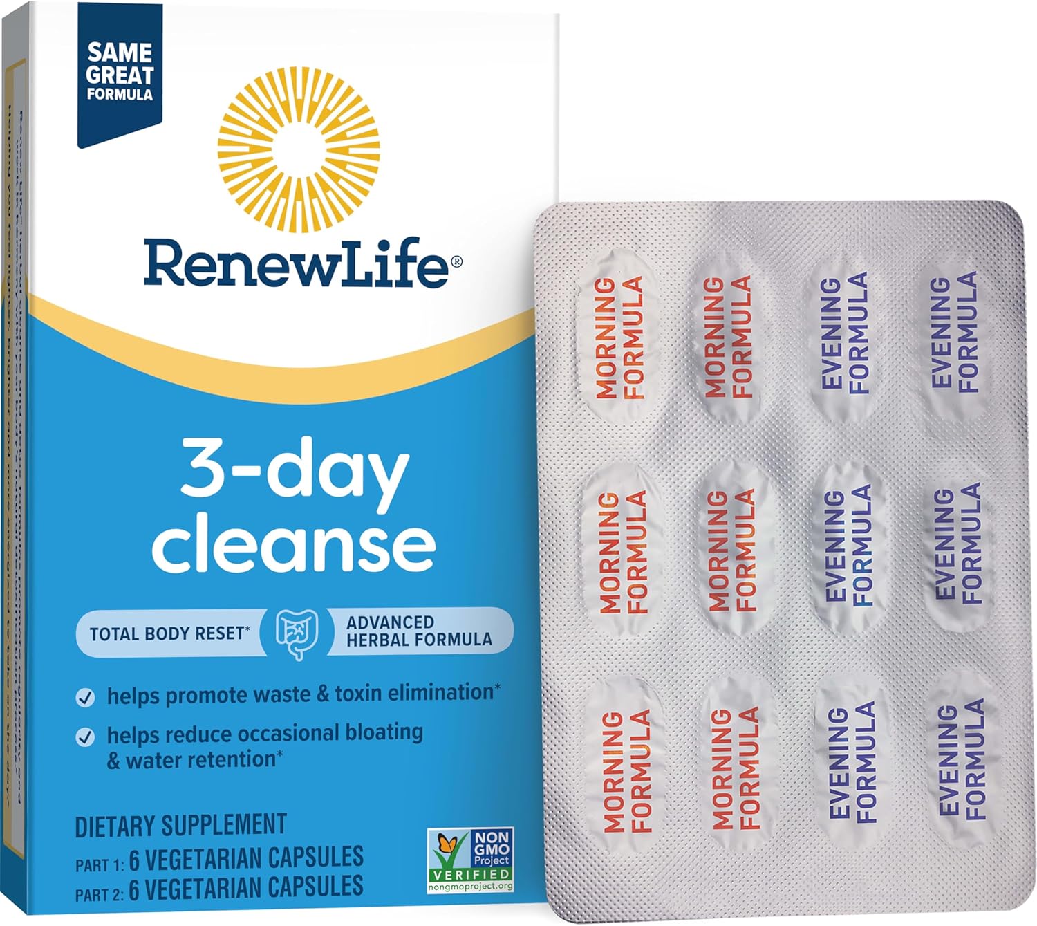 Renew Life Total Body Reset 3-Day Cleanse Capsules - Digestive Wellness, Regularity, Herbal Blend with Magnesium, Cranberry - 12 Count