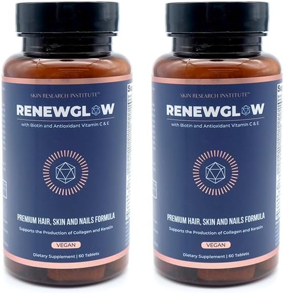 Renewglow Hair Supplement by Skin Research Institute - Promotes Healthy Hair Growth and Skin for Ages 35+