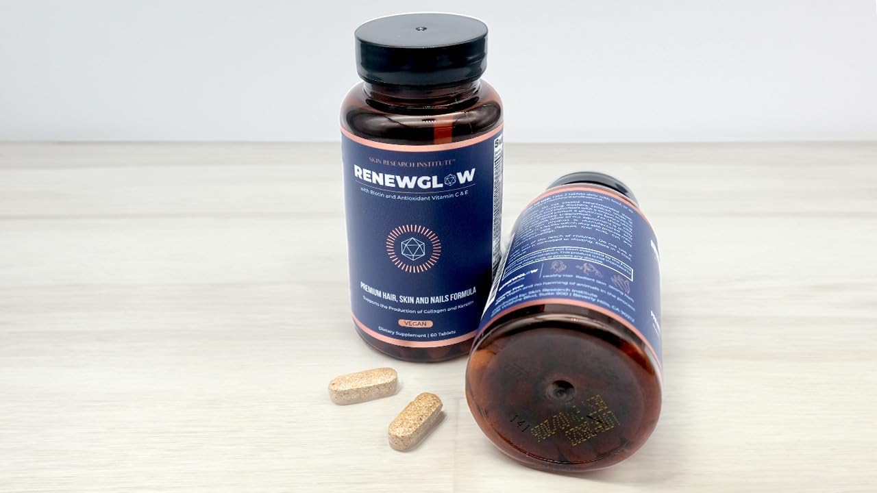 Renewglow Hair Supplement by Skin Research Institute - Promotes Healthy Hair Growth and Skin for Ages 35+