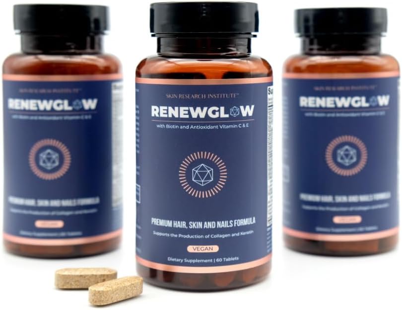 Renewglow Hair Supplement by Skin Research Institute - Promotes Healthy Hair Growth and Skin for Ages 35+