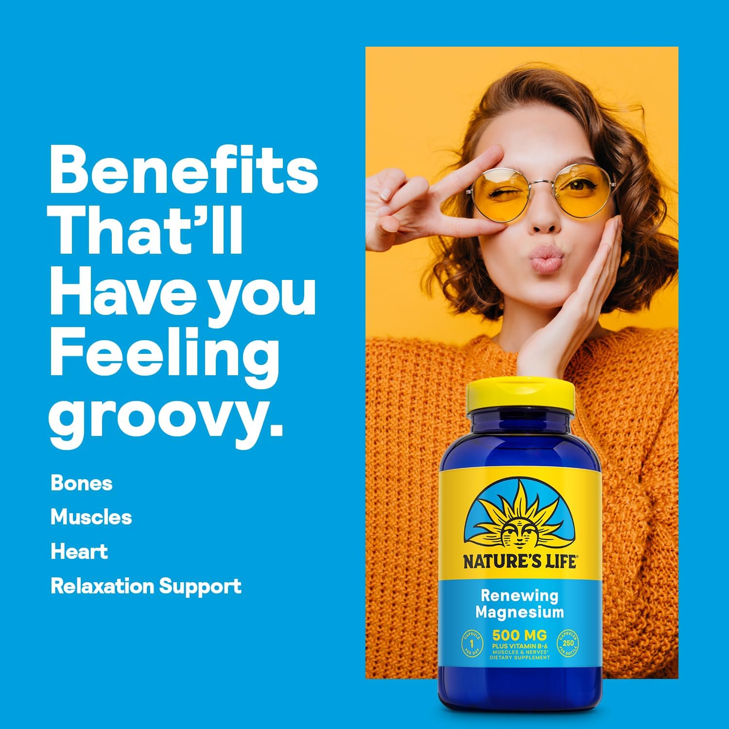 Renewing Magnesium 500mg with Vitamin B-6 for Muscles and Nerves Support - Lab Verified - 250 Servings, 250 VegCaps