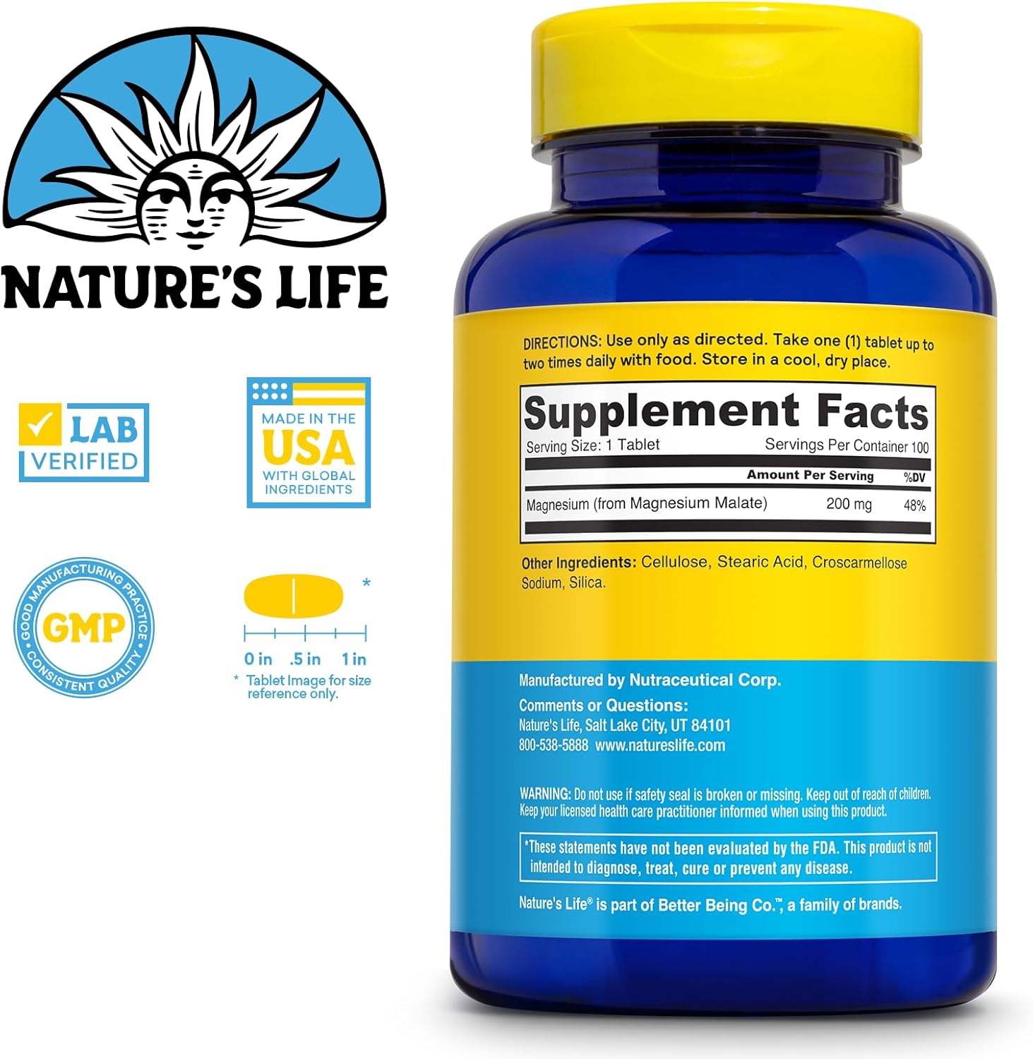 Renewing Magnesium Malate 200mg - Daily Supplement for Muscle, Nerve, Heart, Bone Health - Max Absorption, 100 Tabs