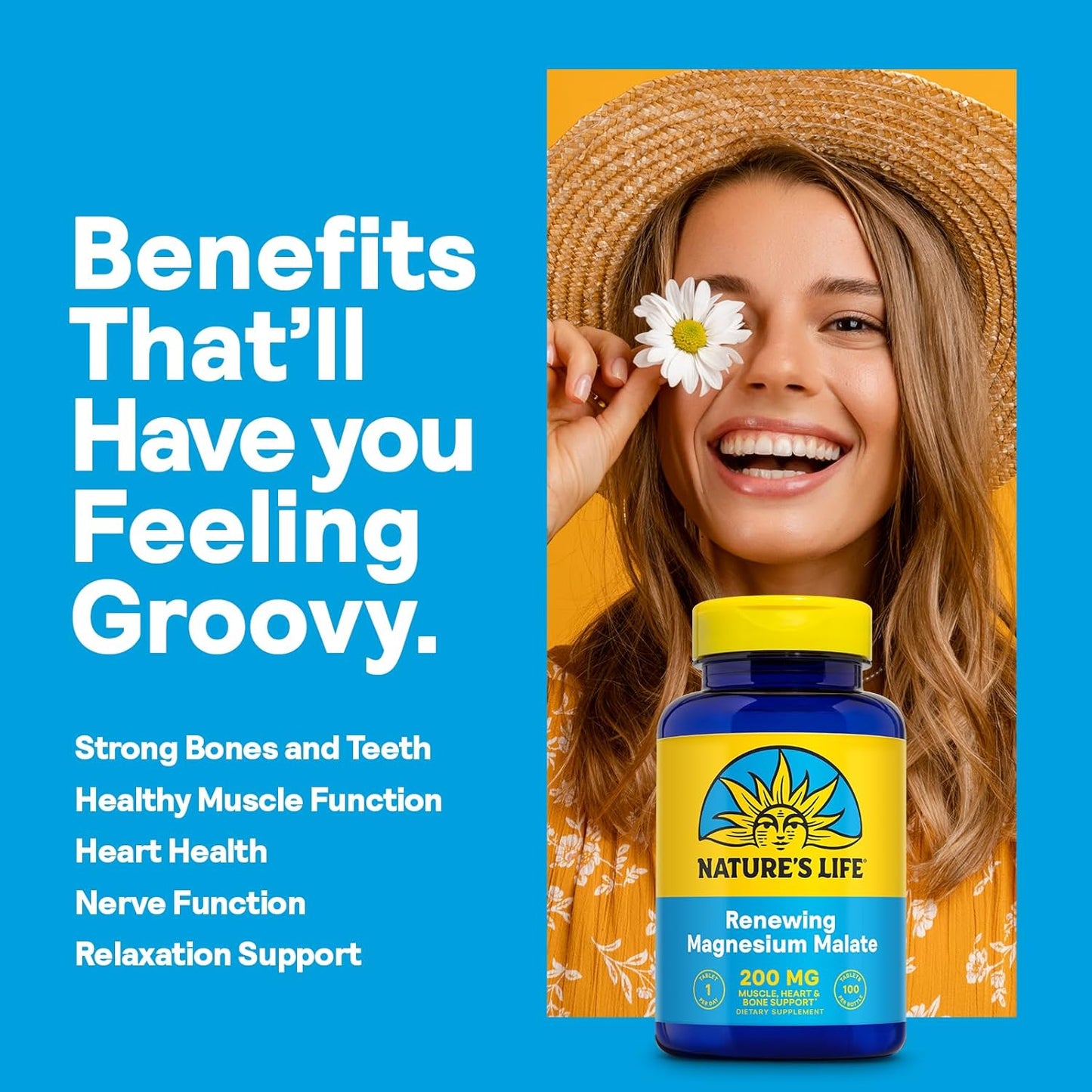 Renewing Magnesium Malate 200mg - Daily Supplement for Muscle, Nerve, Heart, Bone Health - Max Absorption, 100 Tabs