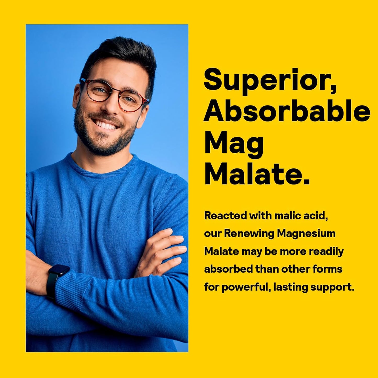 Renewing Magnesium Malate 200mg - Daily Supplement for Muscle, Nerve, Heart, Bone Health - Max Absorption, 100 Tabs