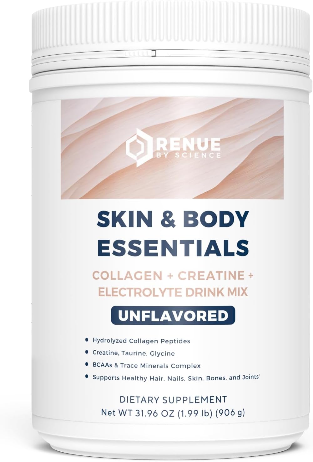 Renue By Science Collagen Peptides Electrolytes Creatine BCAA Powder - 12g Collagen, 4g Creatine Monohydrate - Made in USA - Unflavoured