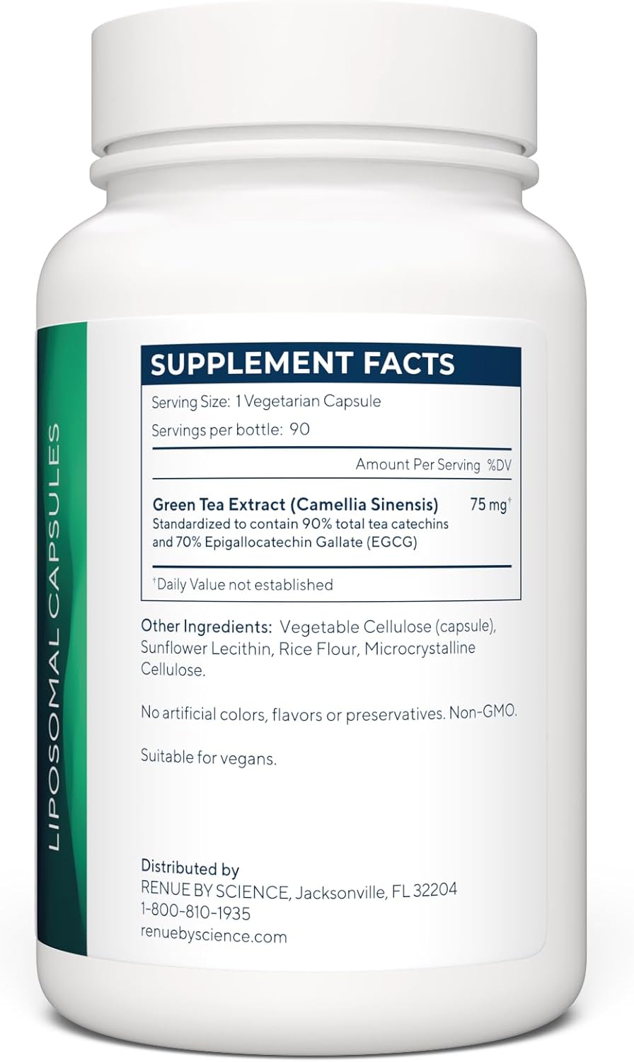 Renue By Science Green Tea Extract Capsules - High Strength Liposomal Supplement with 75mg Green Tea per Serving - Non-GMO - Made in USA & Third-Party Tested