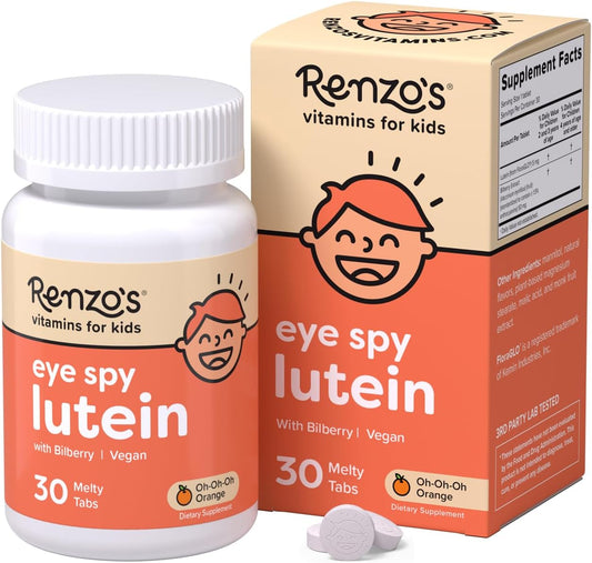 Renzo's Eye Health Kids Vitamins with Bilberry Extract, Sugar-Free Orange Melty Tabs - 30 Supplements