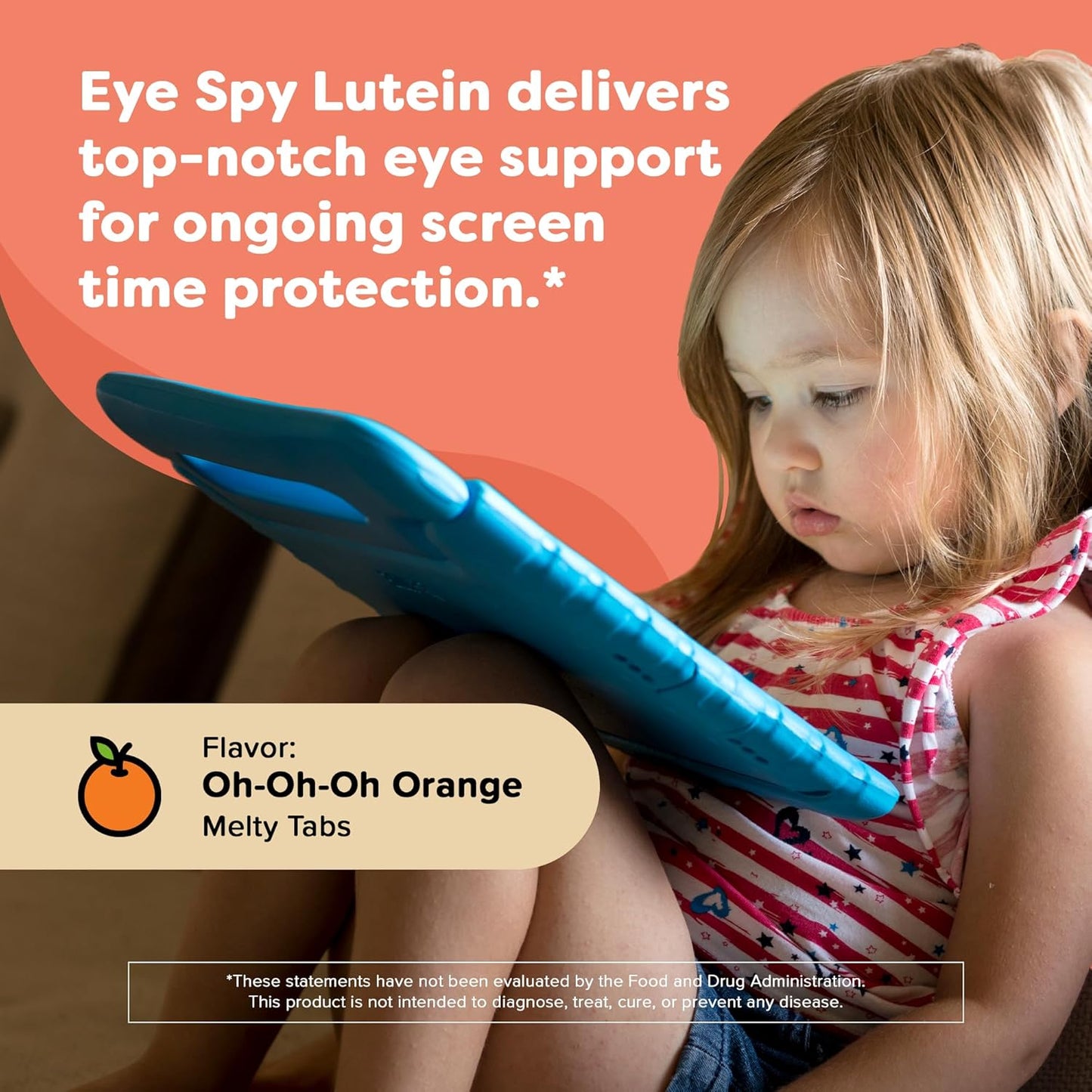 Renzo's Eye Health Kids Vitamins with Bilberry Extract, Sugar-Free Orange Melty Tabs - 30 Supplements