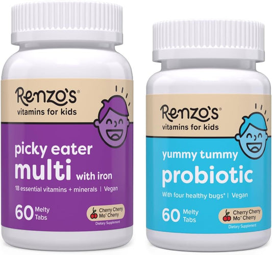 Renzo's Vitamins Happy Tummies Bundle - Probiotics and Multivitamins for Kids with Picky Eating Habits