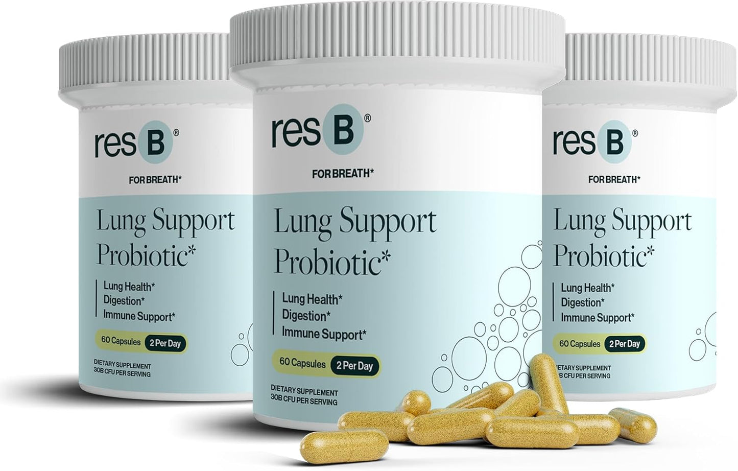 ResBiotic Lung Support Probiotic Supplement - Boost Lung Health for Smokers with Holy Basil & Turmeric - 180 Capsules (3 Bottles)