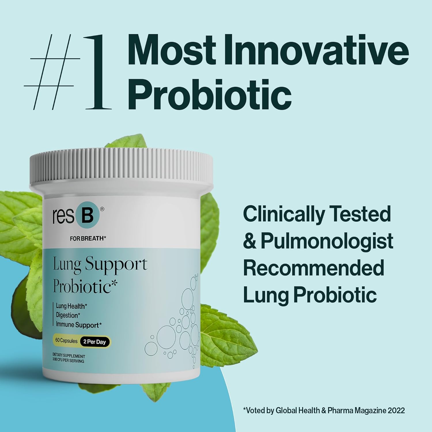 ResBiotic Lung Support Probiotic Supplement - Boost Lung Health for Smokers with Holy Basil & Turmeric - 180 Capsules (3 Bottles)