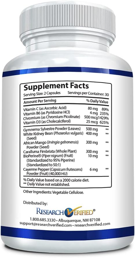 Research Verified Appetite Suppressant - Reduce Cravings, Enhance Metabolism - 60 Capsules