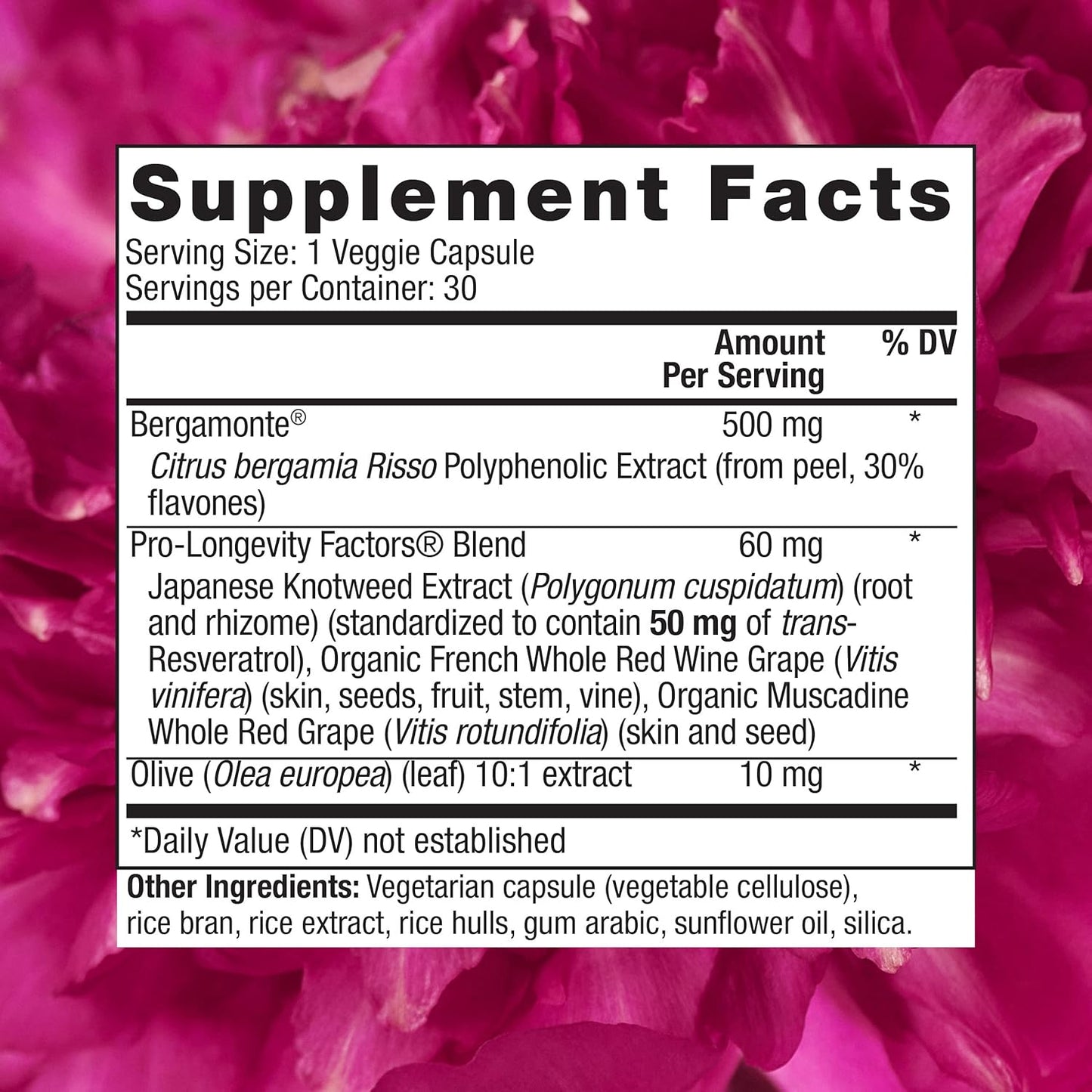 Reserveage Beauty Bergamot Cholesterol Support Capsules with Resveratrol - Vegan Supplement with Zinc, B Vitamins, Magnesium - 180 Cap